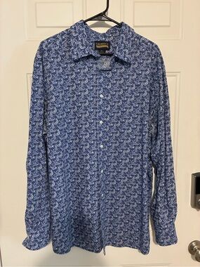 Daniel Cremieux Premium Denim Blue Paisley-Print Button-Down Shirt